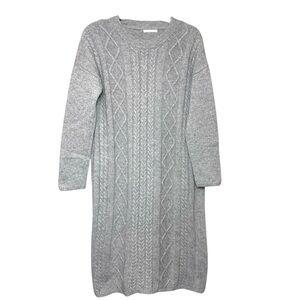 Cable Knit Sweater Dress Gray Long Sleeve Sz M Neutral Minimalist Casual Dress